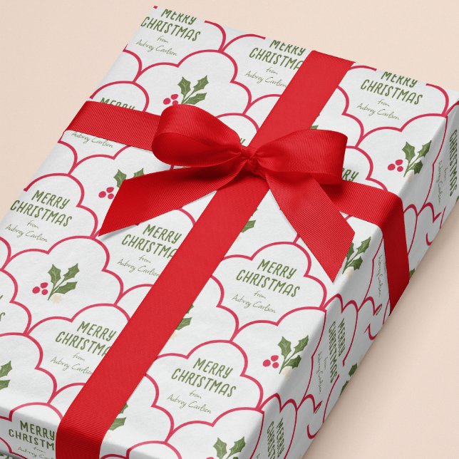 Papier Cadeau Carrelage de Saint-Jacques rouge Spriges de Noël p (Créateur téléchargé)
