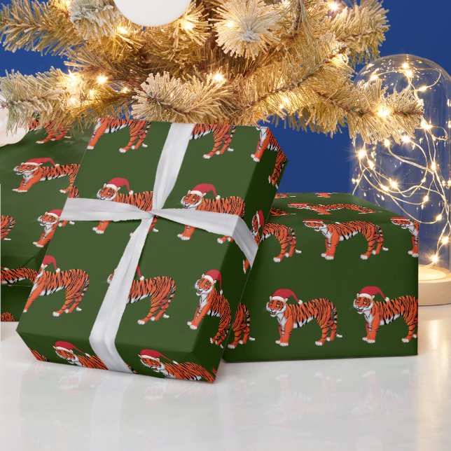Papier Cadeau Carrelage de tigre de la jungle de Noël (Vacances)
