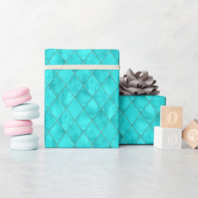 Papier Cadeau Carrelage en Diamant Turquoise Motif - Zellige Mar (Baby Shower)