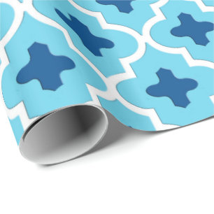 Papier Cadeau Carrelage marocain classique, Cobalt et Sky Blue