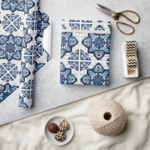 Papier Cadeau Carrelage méditerranéen, Portugais, Azulejo, Majol