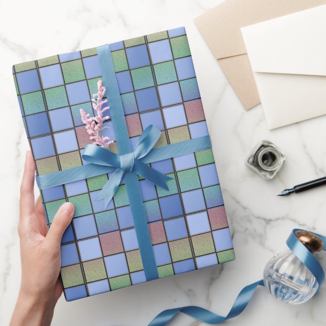 Papier Cadeau Carrelage Motif moderne bleu vert Carré (Cadeaux)