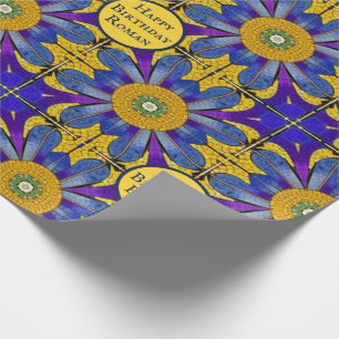 Papier Cadeau Carrelage romain Mosaic Look - Bleu / Jaune - prop