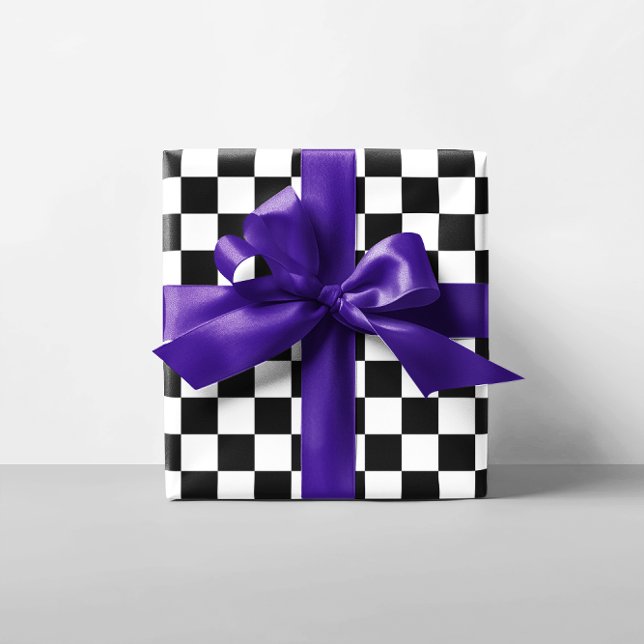 Papier Cadeau Carrés blancs et noirs À damiers (White and Black Checkered Squares Wrapping Paper)