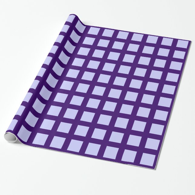 Papier Cadeau Carrés - Bleu en poudre sur violet profond (Déroulé)