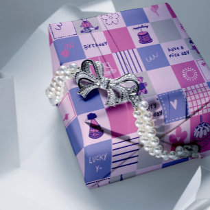 Papier Cadeau Carrés d'anniversaire mignons – Motif moderne rose