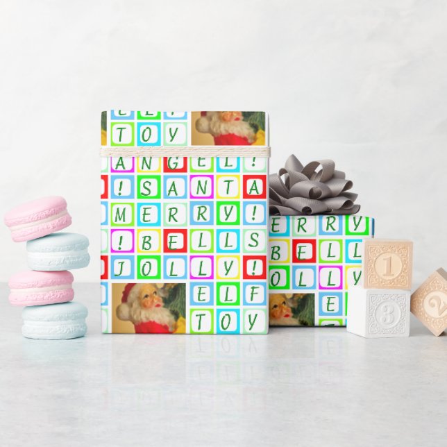 Papier Cadeau Carrés de couleur personnalisés et photo (Baby Shower)