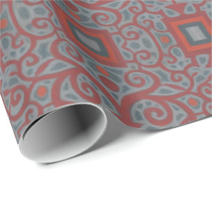 Papier Cadeau Carrés & dentelle, motif arabesque, terre cuite gr