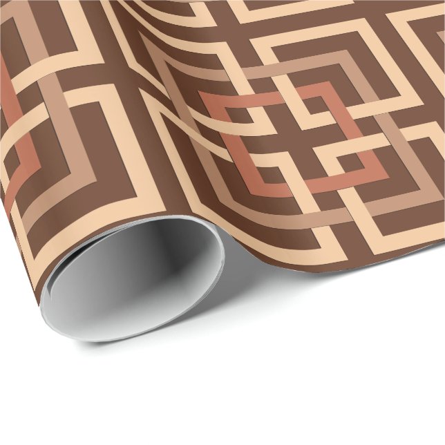Papier Cadeau Carrés géométriques modernes, Chocolat Brown et Ta (Coin rond)