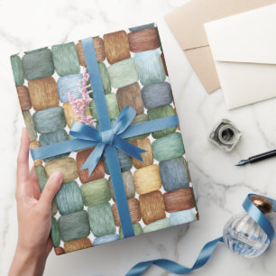 Papier Cadeau Carrés Vert Marron Bleu Jaune Anniversaire