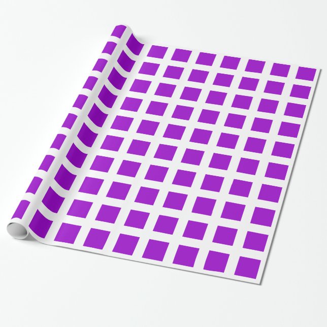 Papier Cadeau Carrés - Violet sur blanc (Déroulé)