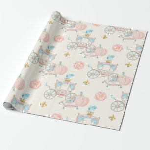 Papier Cadeau Carrosse de conte de fées Royal Fleur or rose blus