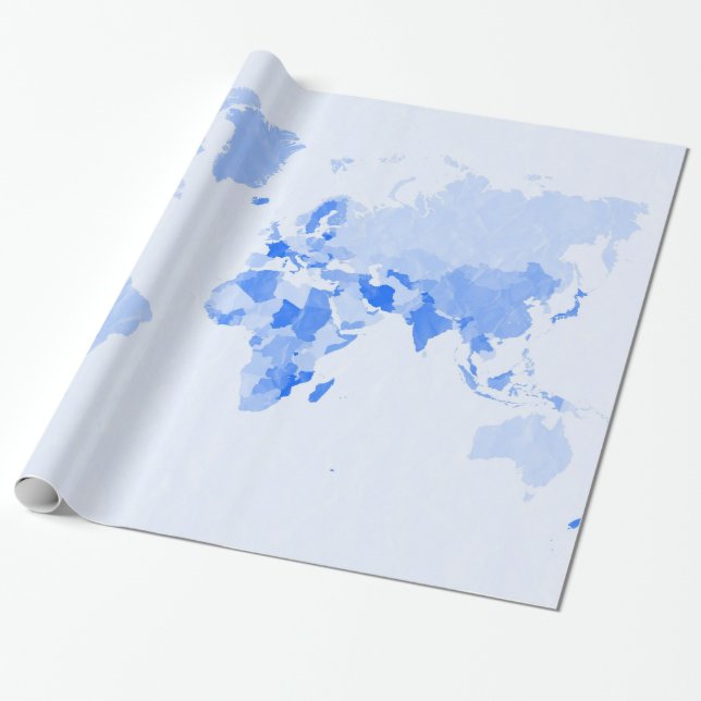 Papier Cadeau Carte bleu-clair chiffonnée du monde (Déroulé)
