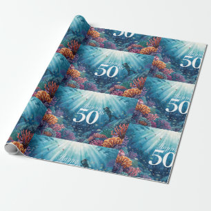 Papier Cadeau Carte d'anniversaire sous-marine pour 50 ans de pl
