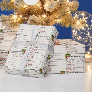 Papier Cadeau Carte de bibliothèque de Noël 2026 avec ornements