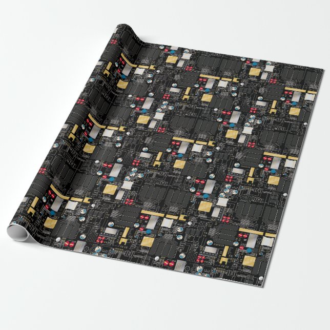 Papier Cadeau Carte de circuit noir (Déroulé)