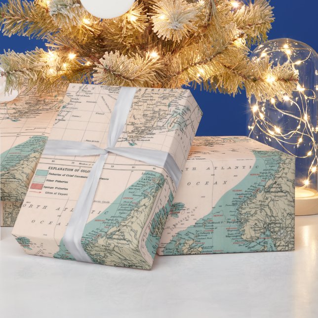 Papier Cadeau Carte de l'ancien monde des pêches (1907) (Vacances)