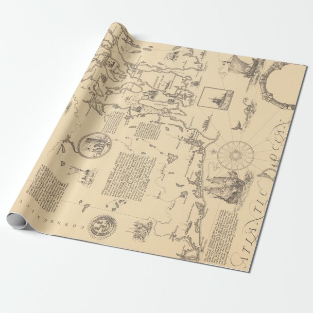 Papier Cadeau Carte de l'ancienne île de Rhode (1925) (Déroulé)