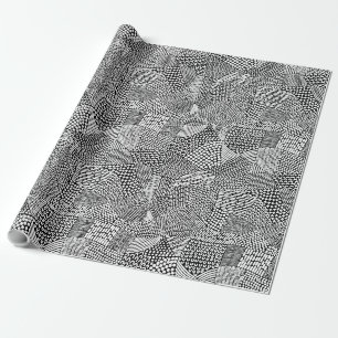 Papier Cadeau Carte de patchwork Abstrait - Blanc sur Noir