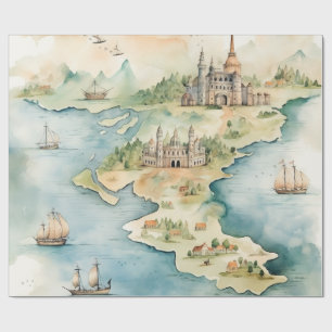 Papier Cadeau Carte de voyage à l'aquarelle