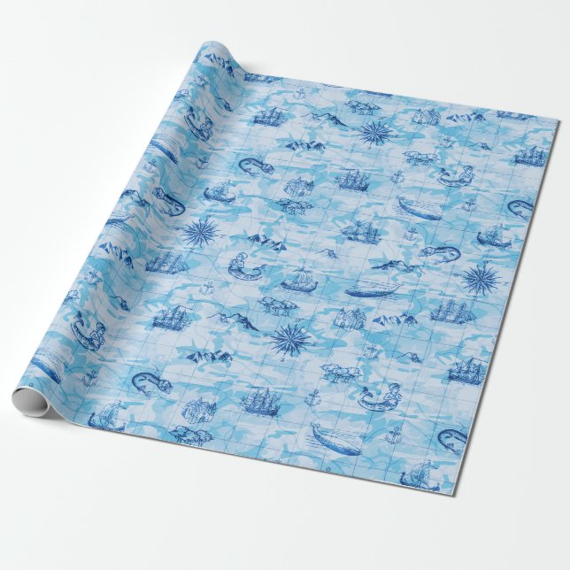 Papier Cadeau Carte des antiquités nautiques Monstres de mer Anc (Déroulé)