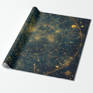 Papier Cadeau Carte des étoiles célestes d'or (4)