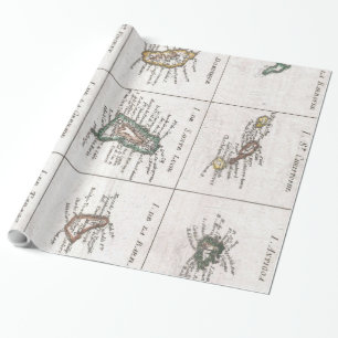 Papier Cadeau Carte des îles vintages des Caraïbes (1780)