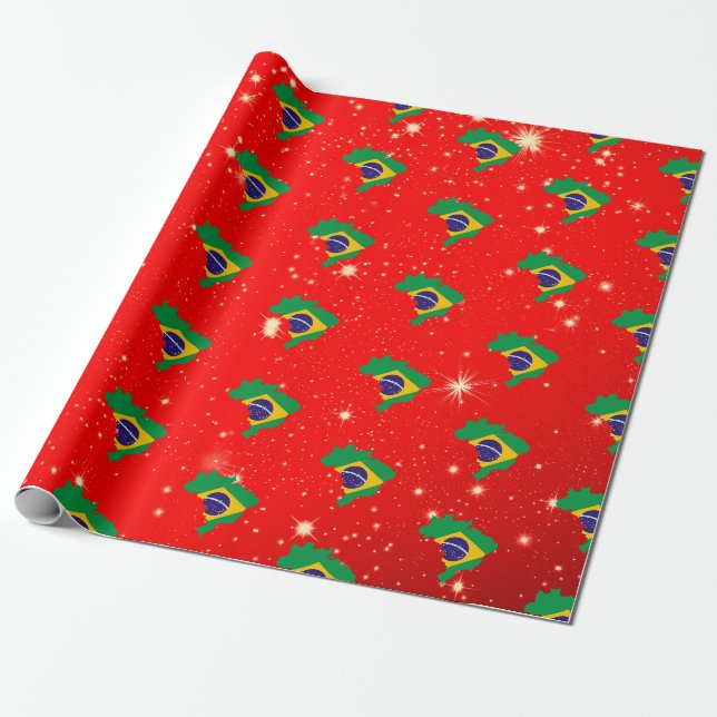 Papier Cadeau Carte du drapeau brésilien de Noël (Déroulé)