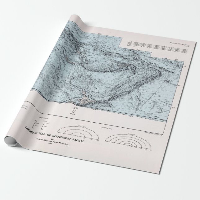 Papier Cadeau Carte du fond de l'océan Pacifique Sud (1982)  (Déroulé)