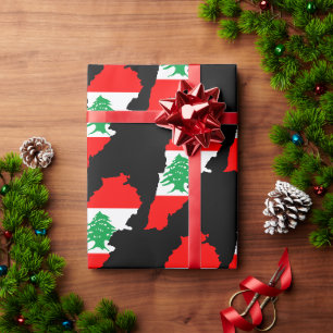 Papier Cadeau Carte du Liban avec drapeau