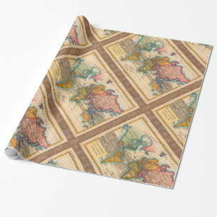Papier Cadeau Carte du Monde 1780 Bonne Antique Planisphère