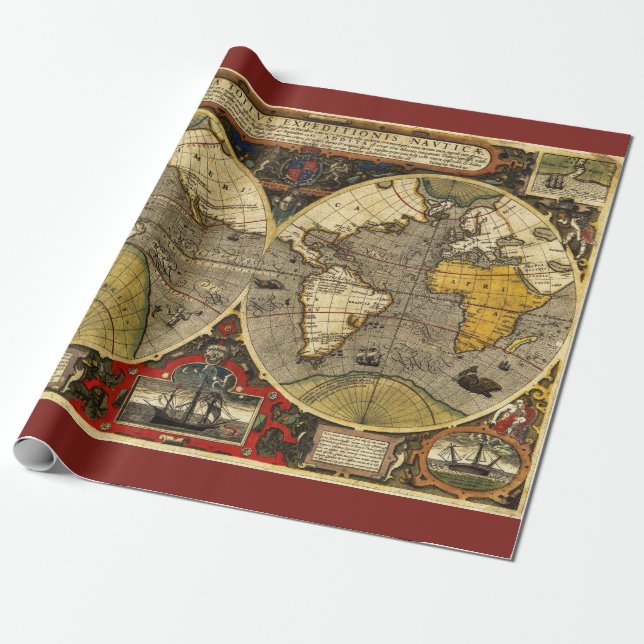 Papier Cadeau Carte du monde antique n°2 (Déroulé)