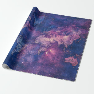 Papier Cadeau Carte du monde céleste vintage Royal Purple