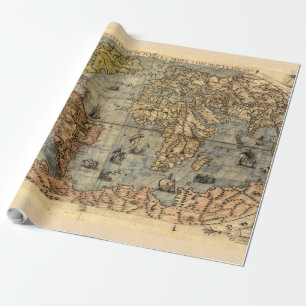 Papier Cadeau Carte du monde Forlani Antiquev 1565 Renaissance
