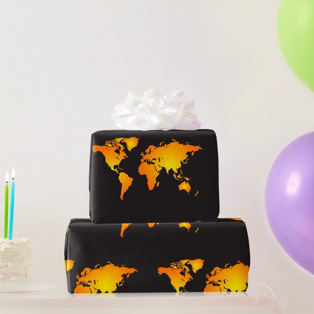 Papier Cadeau Carte du monde lumineux en orange et jaune (Créateur téléchargé)