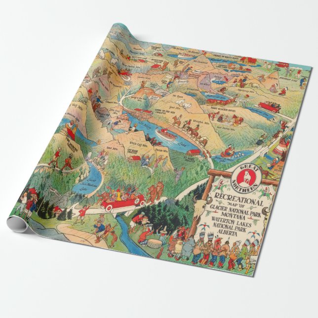 Papier Cadeau Carte du parc national Old Glacier (1925)  (Déroulé)