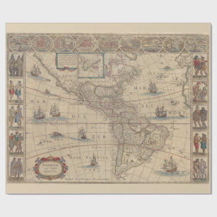 Papier Cadeau Carte historique des continents américains