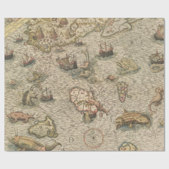 Papier Cadeau Carte marine vintage (Plat)