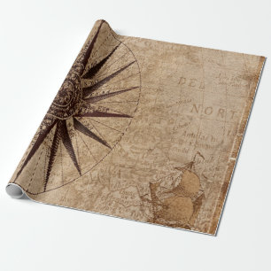Papier Cadeau Carte Vintage Compass Navigation Nautique