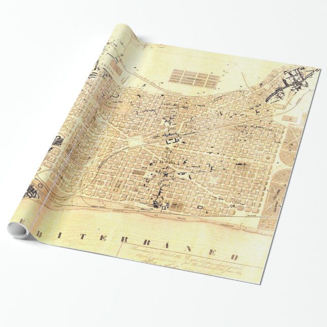 Papier Cadeau Carte vintage de Barcelone Espagne (1859) (Déroulé)