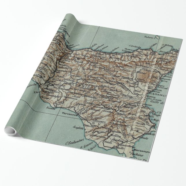 Papier Cadeau Carte vintage de la Sicile Italie (1911) (Déroulé)