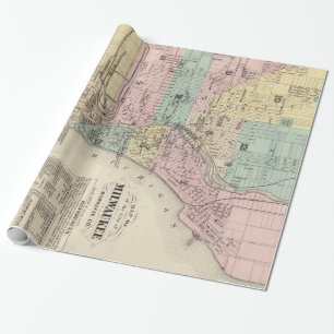 Papier Cadeau Carte vintage de Milwaukee le Wisconsin (1878)