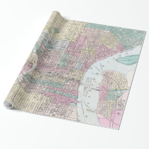 Papier Cadeau Carte vintage de Philadelphie Pennsylvanie (1876)
