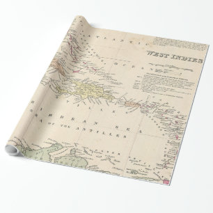Papier Cadeau Carte vintage des Caraïbes (1850)