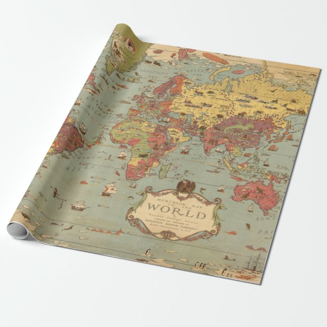 Papier Cadeau Carte vintage du monde (Déroulé)
