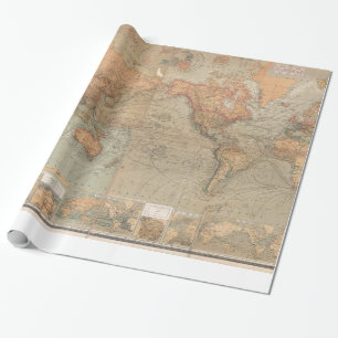 Papier Cadeau Carte vintage du monde (1870)