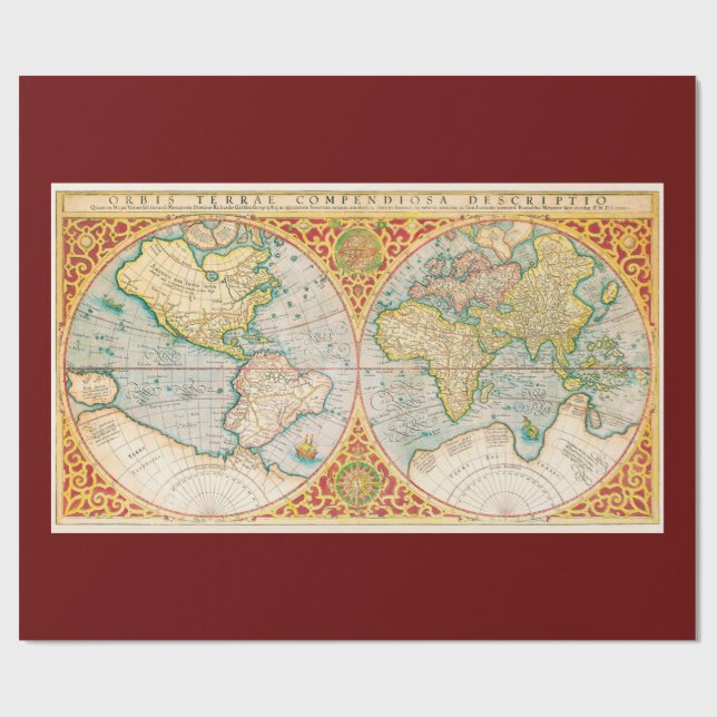 Papier Cadeau Carte Vintage imprimée (Plat)