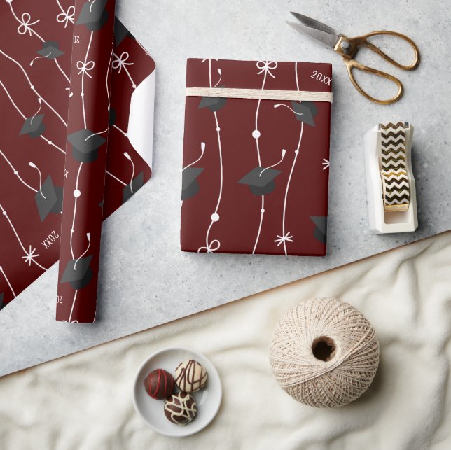 Papier Cadeau Cartes de graduation Maroon et ruban (Artisanat)