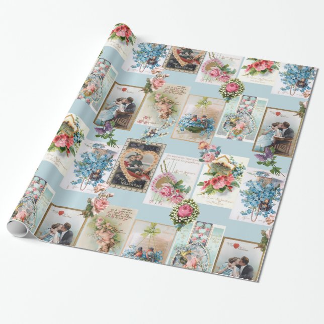 Papier Cadeau Cartes de Saint-Valentin victoriennes romantiques (Déroulé)