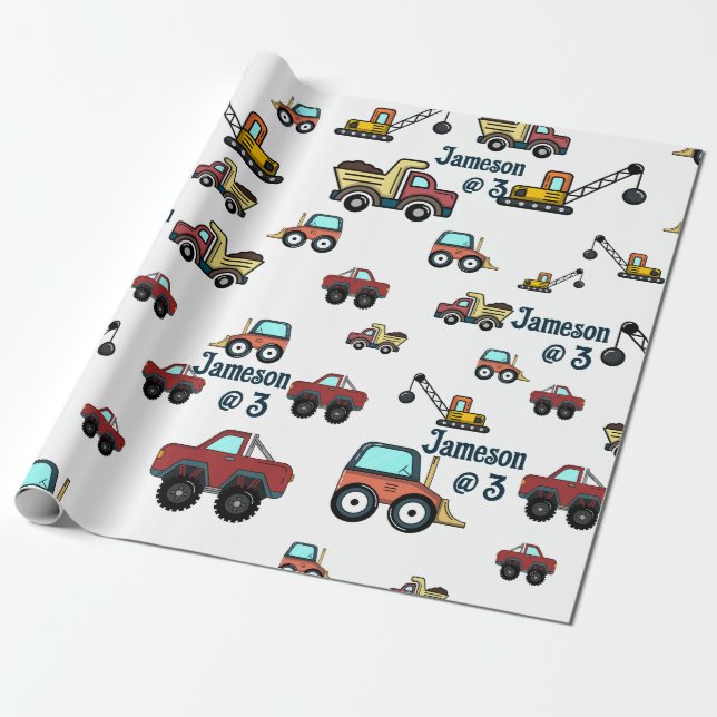 Papier Cadeau Carton Camion Voiture Crane Nom du véhicule Annive (Déroulé)